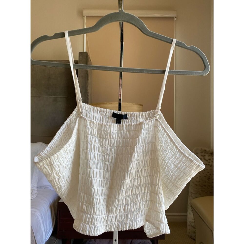 ATM Anthony Thomas Melillo White Smocked Off-Shoulder Crop Top